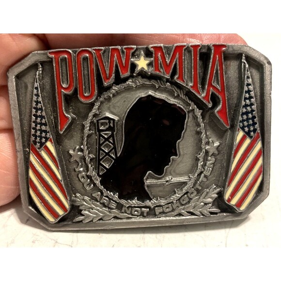 Vintage Bergamot Brass Pow Mia You Are Not Forgotten Military Enamel Belt Buckle - Picture 5 of 5